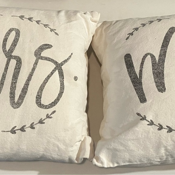 Shabby Chic /French country Mr. and Mrs. Decorative Throw Pillows 12”x12” each. - Picture 7 of 8